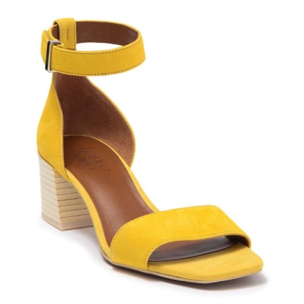 Franco Sarto Meryl Yellow Suede Sandals Size 11 Square Toe Block Heel Summer